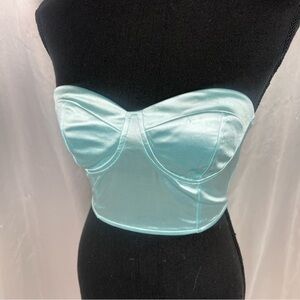 🖤Saint Genies Aqua Blue Satin Strapless Bustier Crop Top – Size 4 NWT | Luxe Y2K